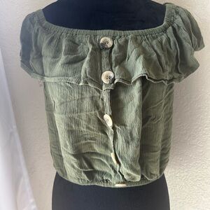 Indulge Green Ruffled Buttoned Crop Top